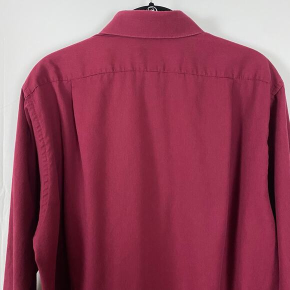 Van Heusen Burgundy Pin Cord Button-Up Shirt Long Sleeve Men's Large Classic Fit - Picture 6 of 13